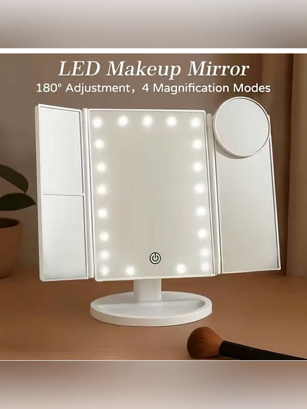 LED Makeup Mirror with 4x Magnifier - White